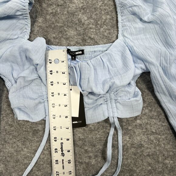 Fashion Nova Women's Crop Top Blouse Medium Sky Blue Long‎ Sleeve Square Collar - Picture 5 of 6